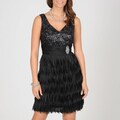 Ignite Evenings Women's Black Sequin/ Fringe Evening Dress