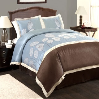 Lush Decor Lydia Blue/Brown 4-piece Comforter Set