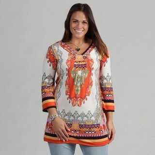 White Mark Women's Plus 'Florence' Ivory Orange Tunic