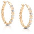 Finesque 18k Two-tone Gold Overlay Diamond Accent Heart Hoop Earrings