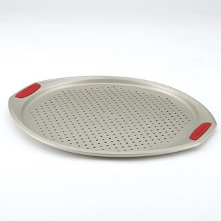 KitchenAid Gourmet Bakeware 13-Inch Pizza Crisper Pan with Red Silicone Grips