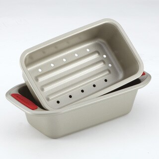 KitchenAid Gourmet Bakeware 2 Piece Meatloaf Pan Set with Red Silicone Grips