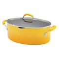 Rachael Ray Porcelain II 8-Quart Yellow Gradient Covered Oval Pasta Pot with Pour Spout