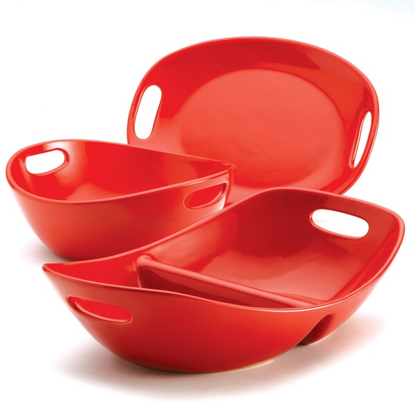 Rachael Ray Stoneware 3-Piece Red Serveware Set