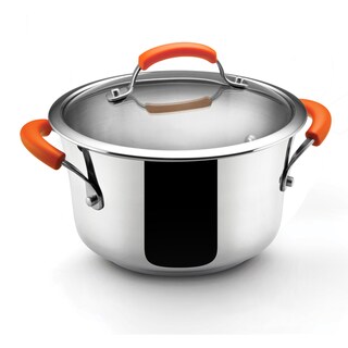 Rachael Ray Stainless Steel Cookware Orange Handles 4-Quart Covered Saucepot