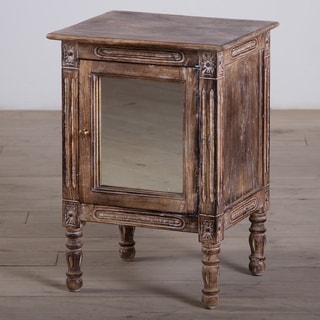 One-Door Mango Wood Nightstand with Mirror (India)