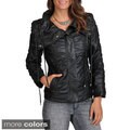 Excelled Women's Ruched Faux Leather Coat