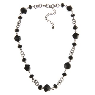 Alexa Starr Silvertone Black Faceted Glass Twisted Bead Short Necklace
