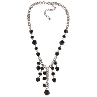Alexa Starr Silvertone Black Faceted Glass Twist Bead Bib Necklace