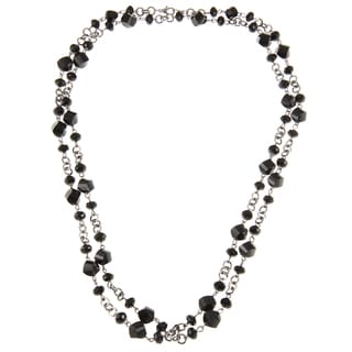 Alexa Starr Silvertone Black Faceted Glass Twist Bead Long Necklace