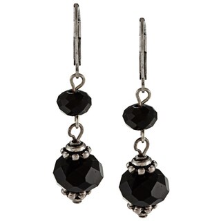 Alexa Starr Burnished Silvertone Faceted Black Glass Earrings