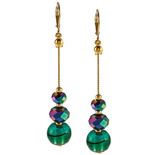 Alexa Starr Goldtone Green Painted Glass Linear Earrings