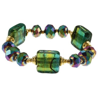 Alexa Starr Goldtone Green Square Glass Stretch Bracelet
