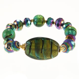 Alexa Starr Goldtone Green Glass Oval Center Stretch Bracelet