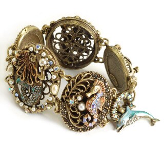 Sweet Romance Bronzetone Glass Stone Mermaid Cartouche Ocean Bracelet