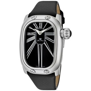 Glam Rock Women's 'Monogram' Black Genuine Saffiano Leather Watch