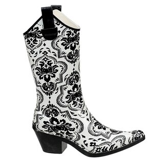 Shaboom 11-inch Women's Black/White Paisley Western Rain Boot