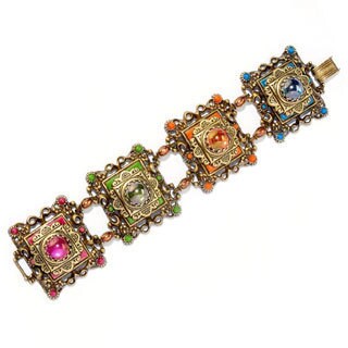 Sweet Romance Bronzetone Glass Stone 'Desert Colors' Link Bracelet