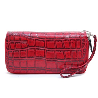 Dasein Matte Croco Dual Zip Compartment Wallet