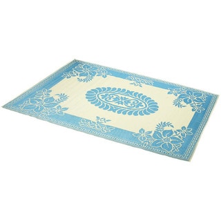 Hand-Stitched Turquoise/Ivory Indoor/Outdoor Flatweave Rug (6' x 9') (India)