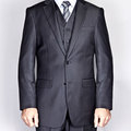Giorgio Fiorelli Men's Black Pinstripe 2-Button Vested Suit
