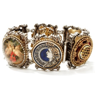 Sweet Romance Bronzetone Multi-stone Vintage Button Bracelet