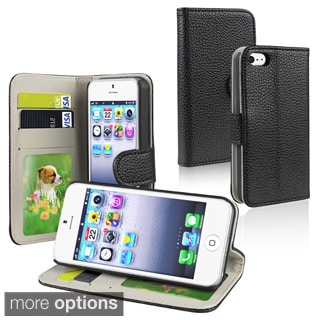BasAcc Black Leather Wallet Case with Card Holder for Apple iPhone 5