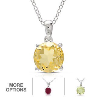 Miadora Sterling Silver Gemstone Solitaire Necklace