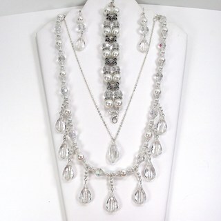 White Pearl and Clear Crystal Wedding Jewelry Set