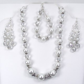 White Pearl and Clear Crystal Jewelry Set