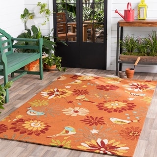 Hand-hooked Garlond Orange Indoor/Outdoor Floral Rug