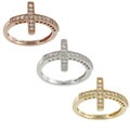 La Preciosa Sterling Silver Cubic Zirconia Sideways Cross Ring