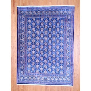 (^.^)/  Persian Hand-knotted Kashan Navy/ Ivory Wool Rug (8'2 x 11'3)