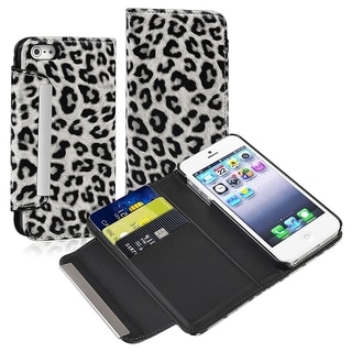 BasAcc White/ Black Leopard Leather Wallet Case for Apple iPhone 5