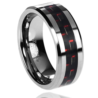 Daxx Men's Tungsten Carbide Black and Red Carbon Fiber Inlay Band (8 mm)