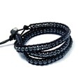 Midnight Charm Hematite Beads Black Leather Bracelet (Thailand)