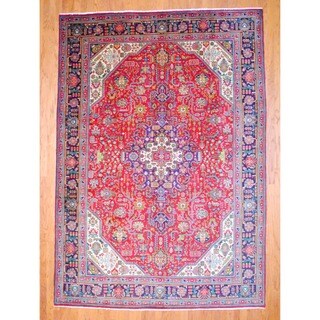 Persian Hand-knotted Tabriz Red/ Navy Wool Rug (8' x 11'7)