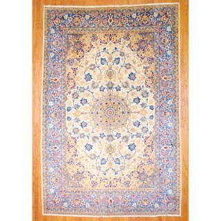 Persian Hand-knotted Isfahan Ivory/ Light Blue Wool Rug (8'5 x 12'9)