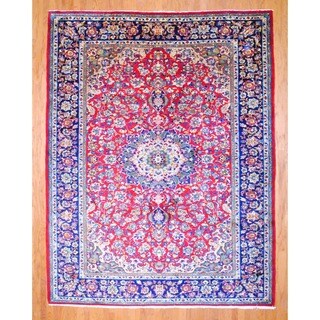 Persian Hand-knotted Isfahan Red/ Navy Wool Rug (9' x 11'6)