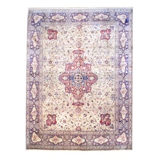 Indo Hand-knotted Tabriz Ivory/ Navy Wool Rug (8'2 x 11')
