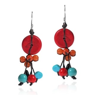 Red Turquoise Donut Multi Stone Showers Earrings (Thailand)