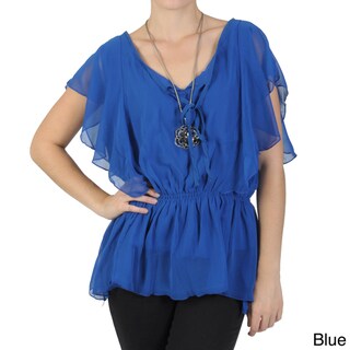 Tressa Designs Women's Contemporary Plus Elastic Waist Tie Neck Tunic