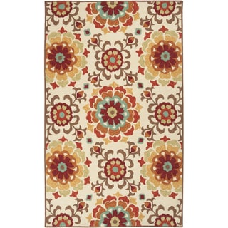 --->  Hand-hooked Doral Indoor/Outdoor Floral Medallion Rug