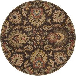 Hand-tufted Grand Chocolate Brown Floral Wool Rug (4' Round)