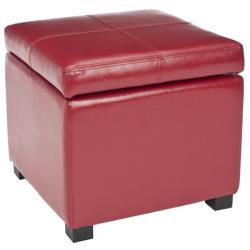 Broadway Red Leather Storage Ottoman