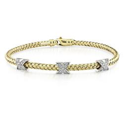 14k Yellow and White Gold 1/3ct TDW Diamond 'X' Bangle (G-H, SI1-SI2)