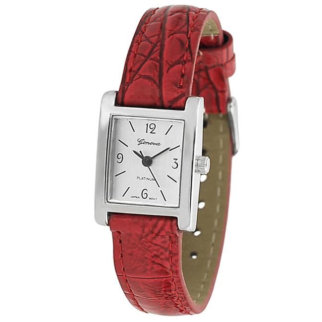 Geneva Platinum Womens Red Crocodile Embossed Strap Watch