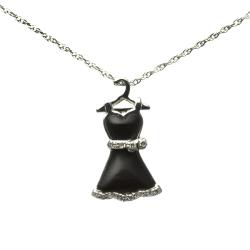 Silver Onyx and 1/10ct TDW Diamond Evening Gown Necklace (I-J, I2-I3)