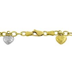 14k Tri-color Gold Diamond-cut Heart Charm Bracelet