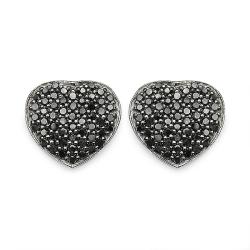 Sterling Silver 3/5ct TDW Black Diamond Heart Earrings